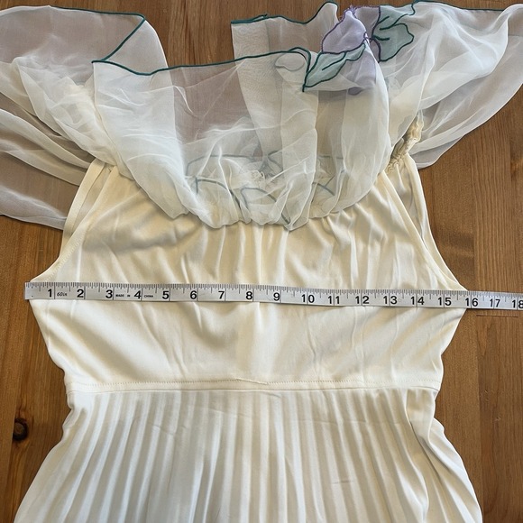 Vintage 1970's Maxi Dress White Pleated Off the Shoulder Chiffon Boho Ethereal - Picture 13 of 15